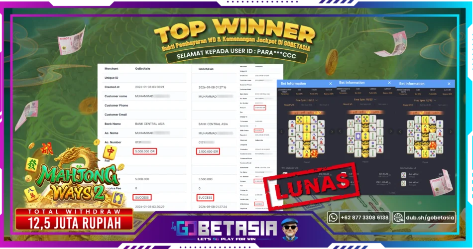 Bukti pembayaran Jackpot di GOBETASIA