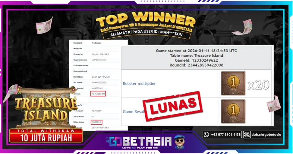 Bukti pembayaran Jackpot di GOBETASIA
