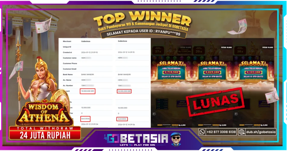 Bukti pembayaran Jackpot di GOBETASIA