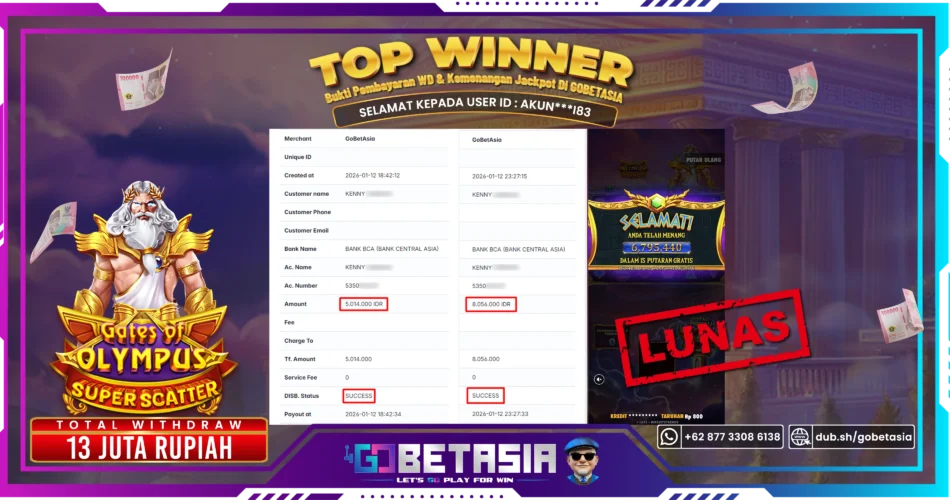 Bukti pembayaran Jackpot di GOBETASIA