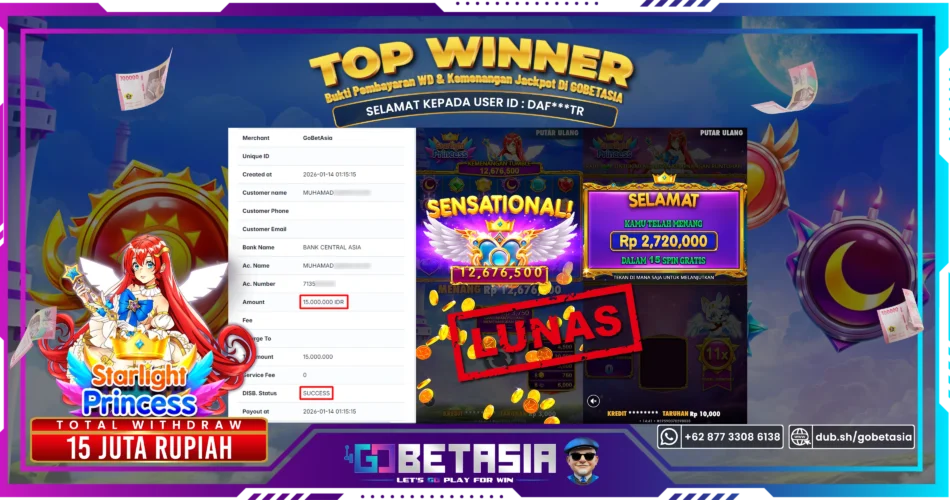Bukti pembayaran Jackpot di GOBETASIA