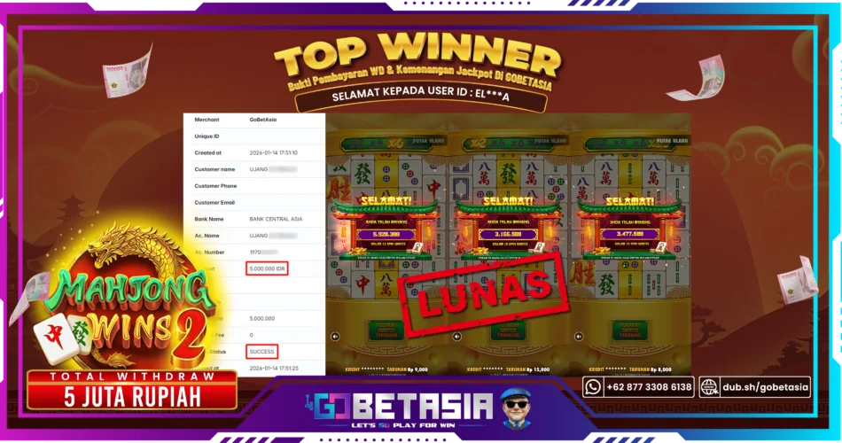 Bukti pembayaran Jackpot di GOBETASIA