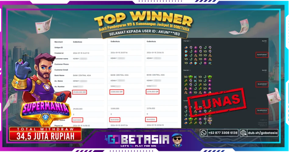 Bukti pembayaran Jackpot di GOBETASIA