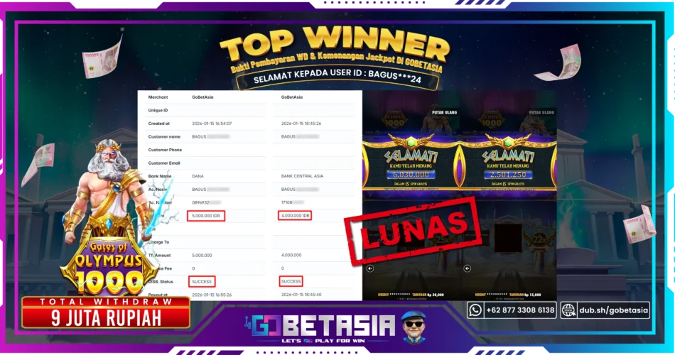 Bukti pembayaran Jackpot di GOBETASIA