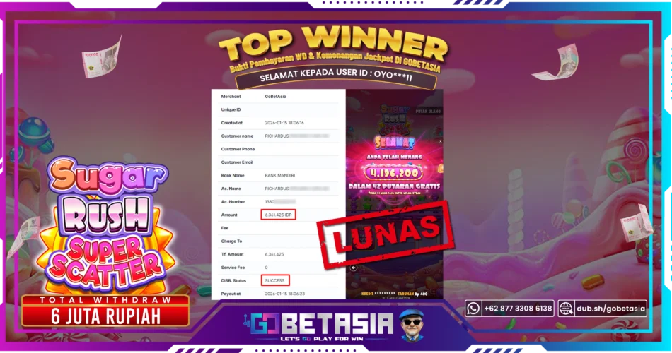Bukti pembayaran Jackpot di GOBETASIA