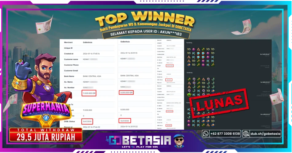 Bukti pembayaran Jackpot di GOBETASIA