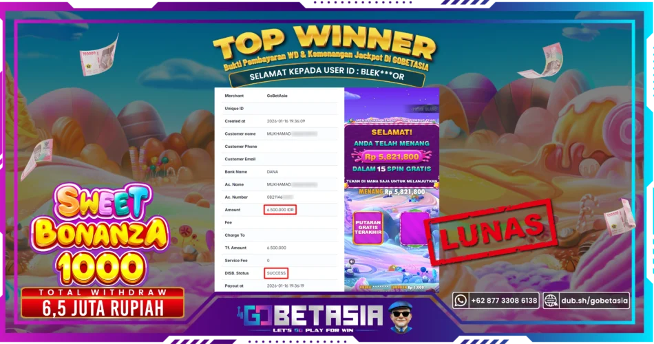 Bukti pembayaran Jackpot di GOBETASIA