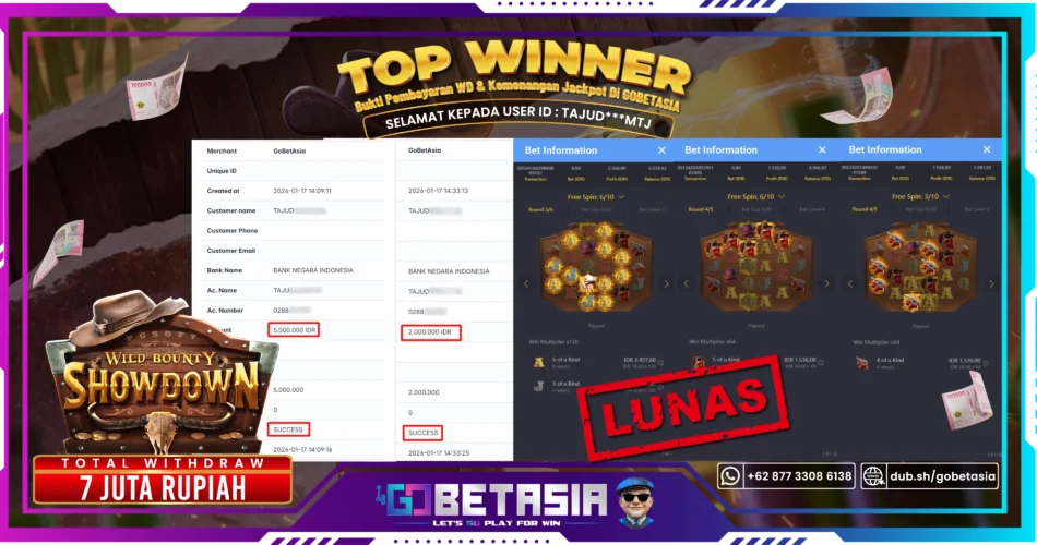 Bukti pembayaran Jackpot di GOBETASIA