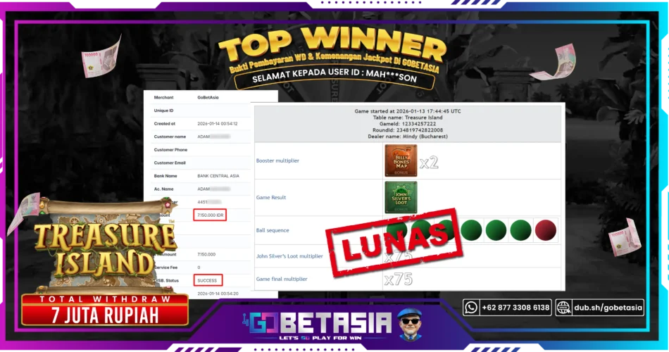 Bukti pembayaran Jackpot di GOBETASIA