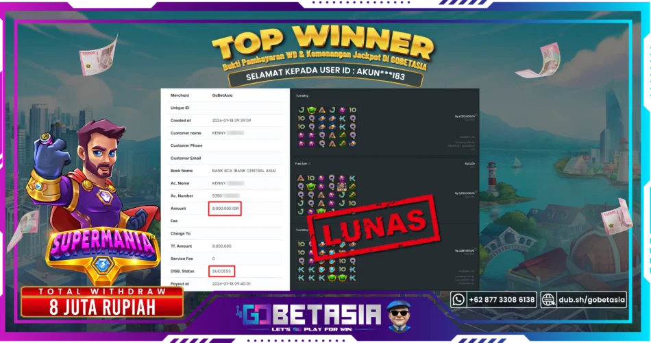 Bukti pembayaran Jackpot di GOBETASIA