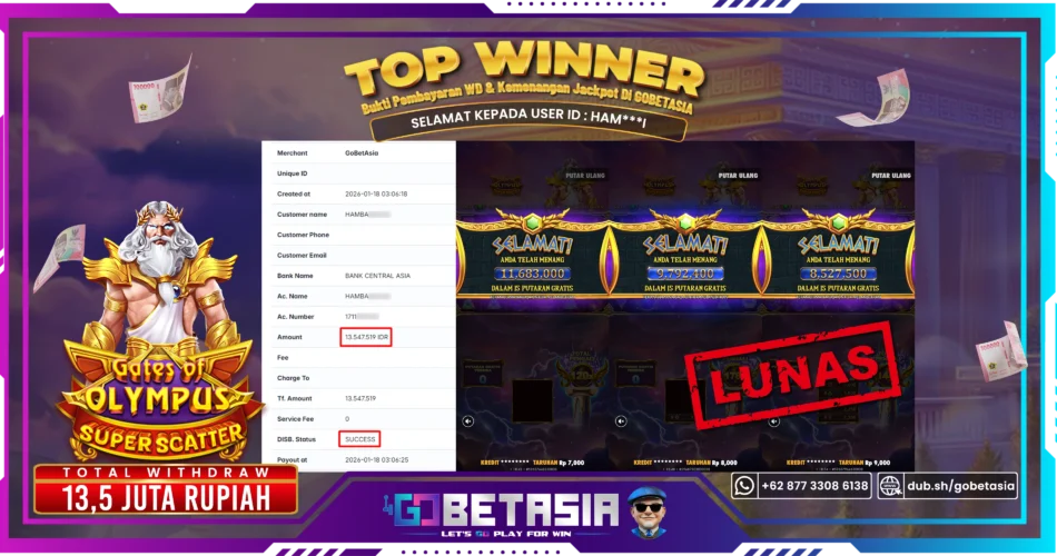 Bukti pembayaran Jackpot di GOBETASIA