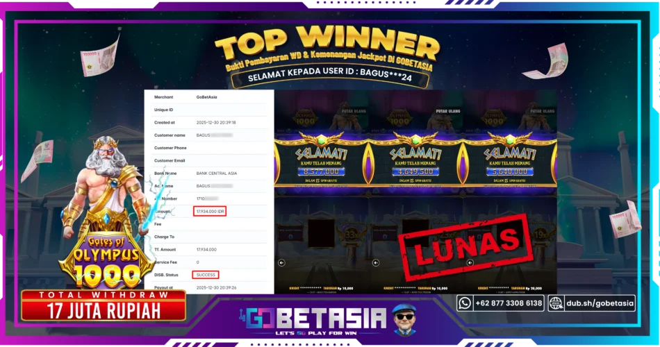 Bukti pembayaran Jackpot di GOBETASIA