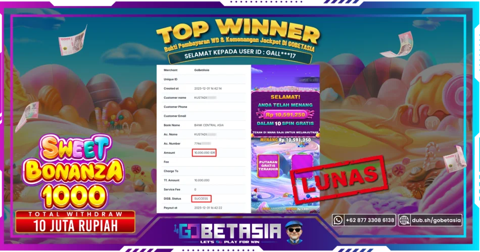 Bukti pembayaran Jackpot di GOBETASIA