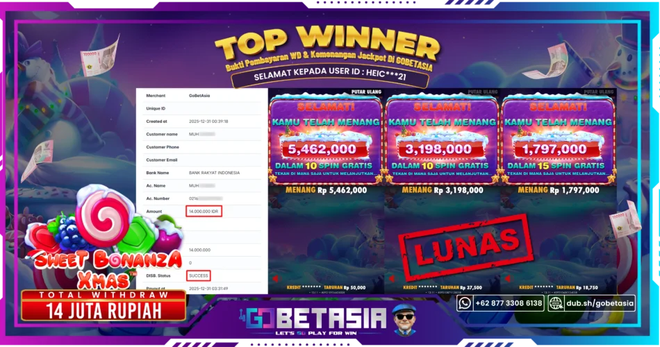 Bukti pembayaran Jackpot di GOBETASIA