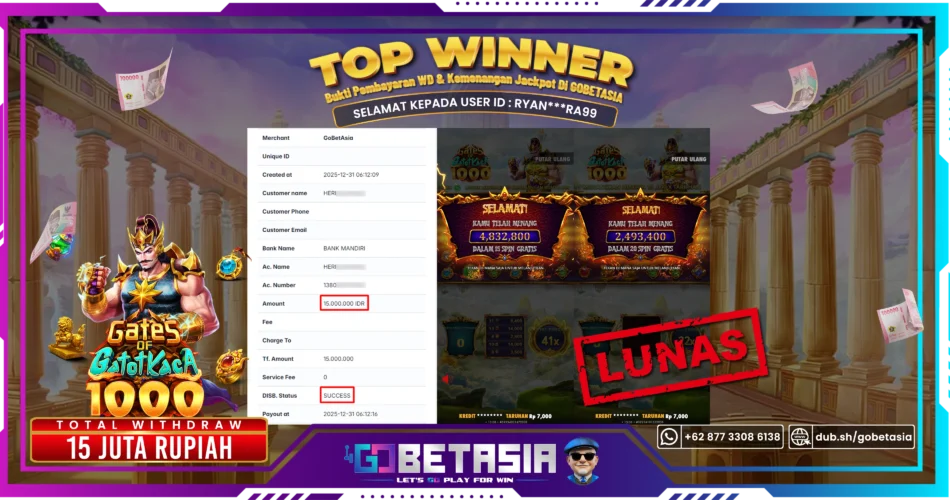 Bukti pembayaran Jackpot di GOBETASIA