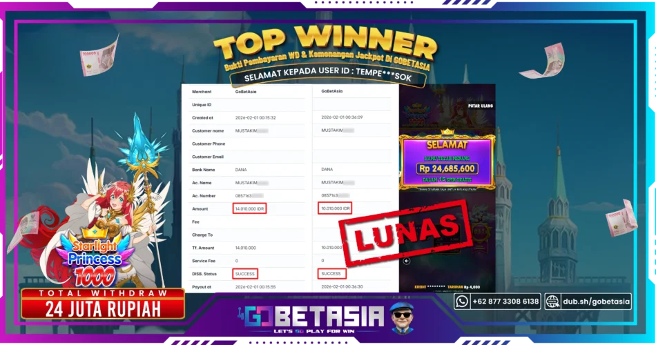 Bukti pembayaran Jackpot di GOBETASIA