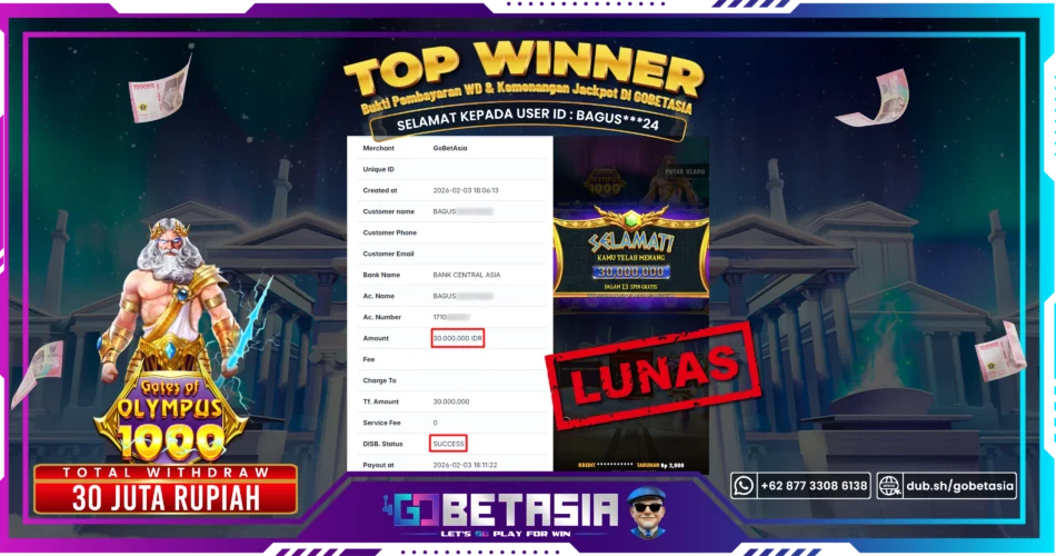Bukti pembayaran Jackpot di GOBETASIA