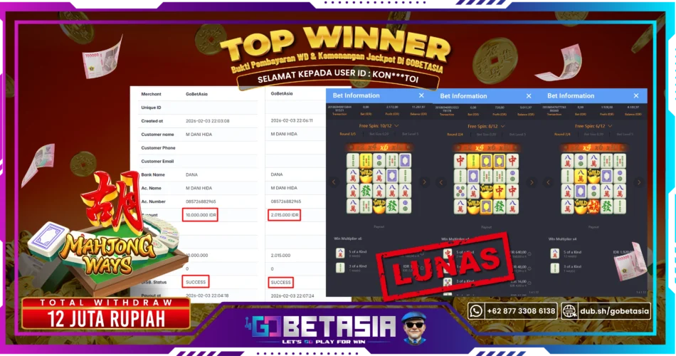 Bukti pembayaran Jackpot di GOBETASIA