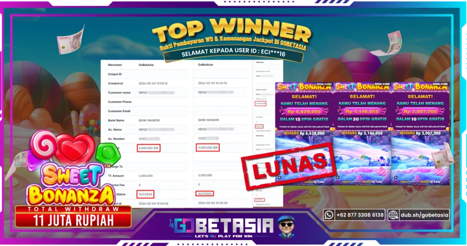 Bukti pembayaran Jackpot di GOBETASIA