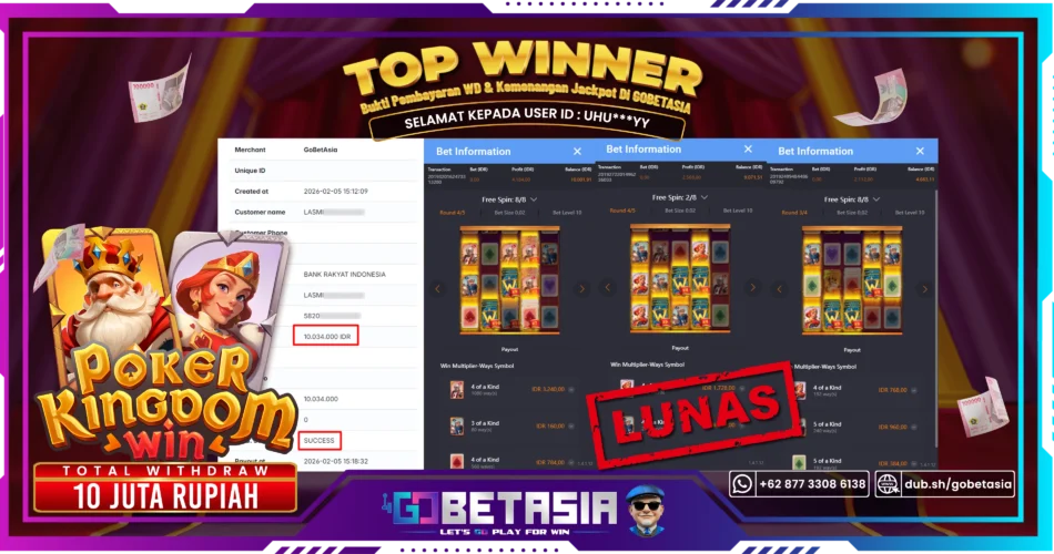 Bukti pembayaran Jackpot di GOBETASIA