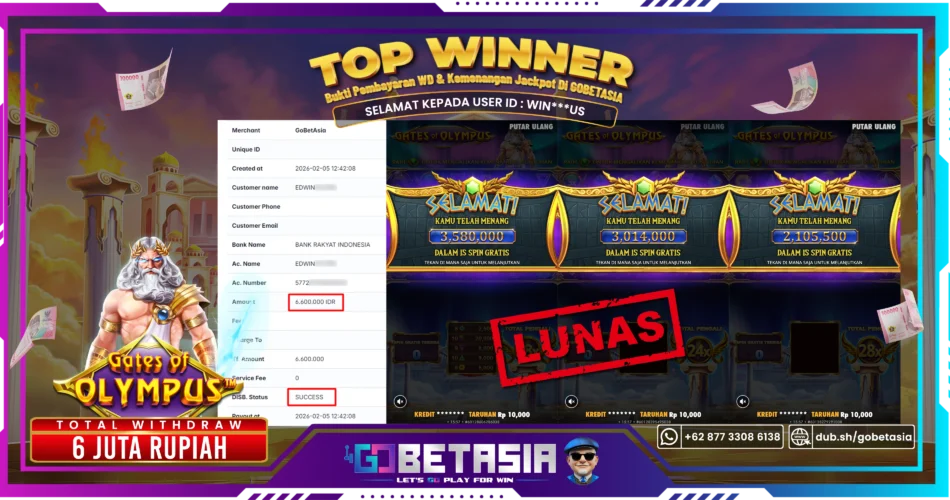 Bukti pembayaran Jackpot di GOBETASIA