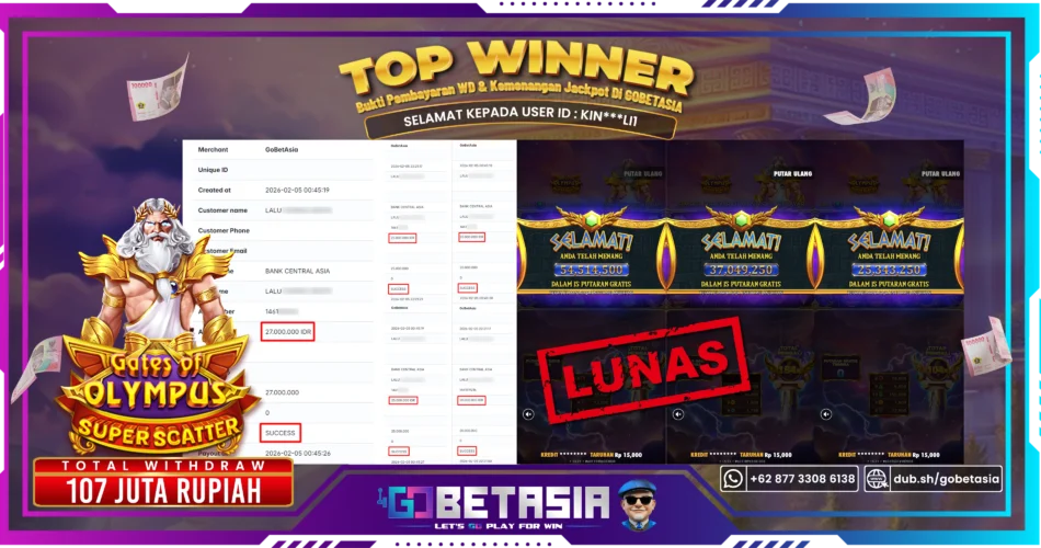 Bukti pembayaran Jackpot di GOBETASIA