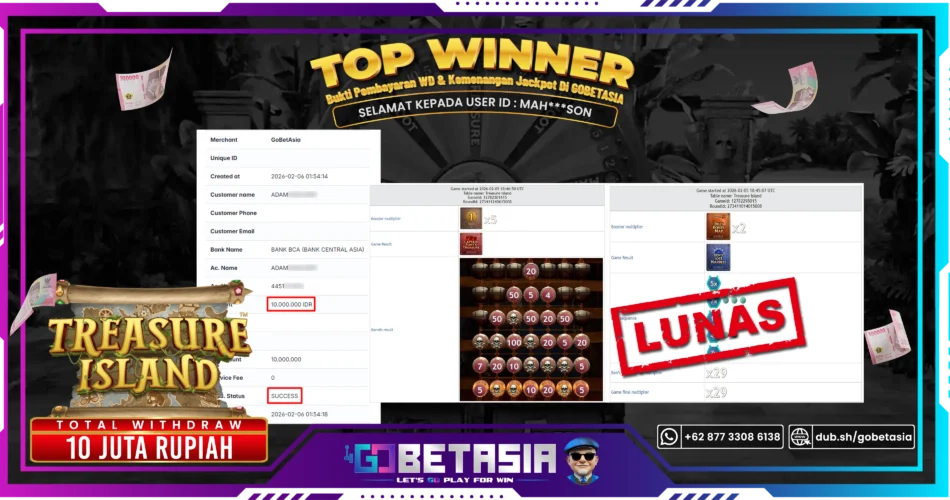 Bukti pembayaran Jackpot di GOBETASIA