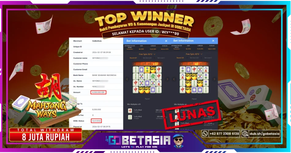 Bukti pembayaran Jackpot di GOBETASIA