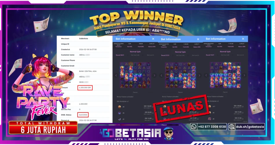 Bukti pembayaran Jackpot di GOBETASIA