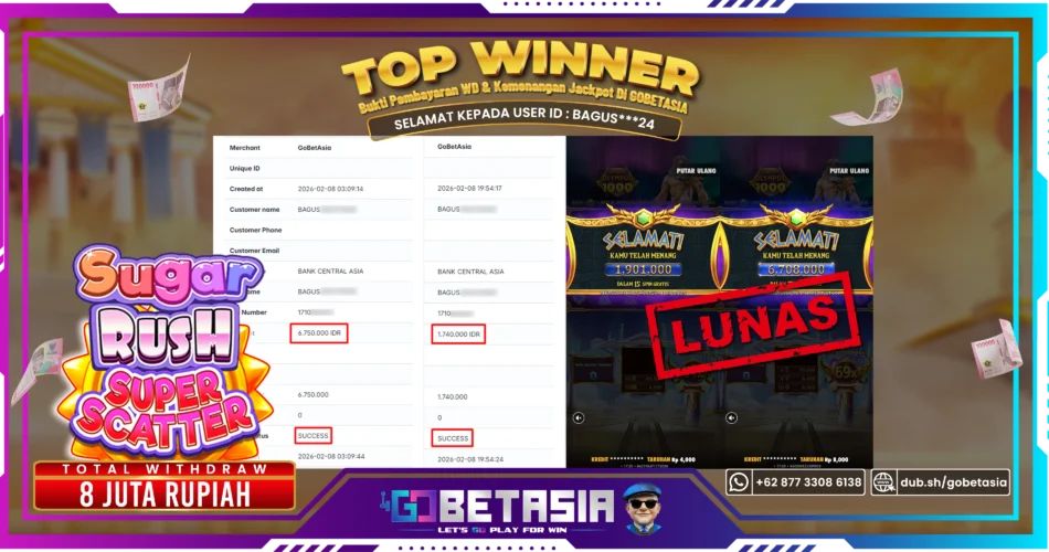 Bukti pembayaran Jackpot di GOBETASIA