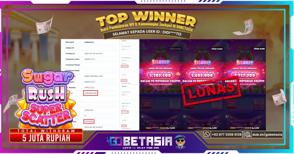 Bukti pembayaran Jackpot di GOBETASIA