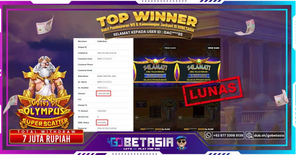 Bukti pembayaran Jackpot di GOBETASIA