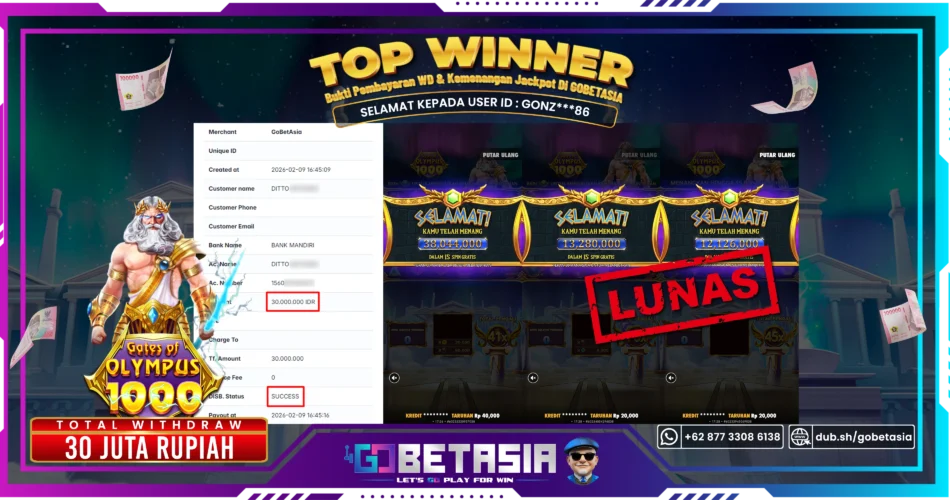 Bukti pembayaran Jackpot di GOBETASIA