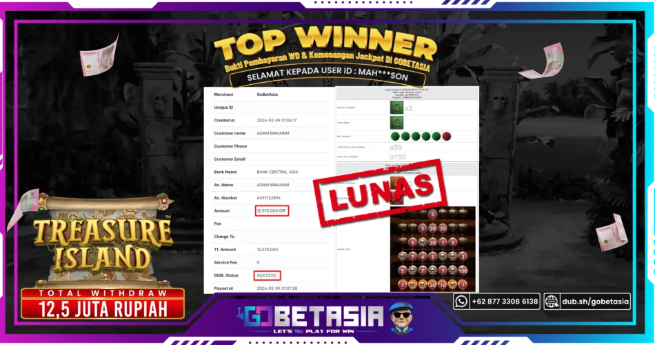 Bukti pembayaran Jackpot di GOBETASIA