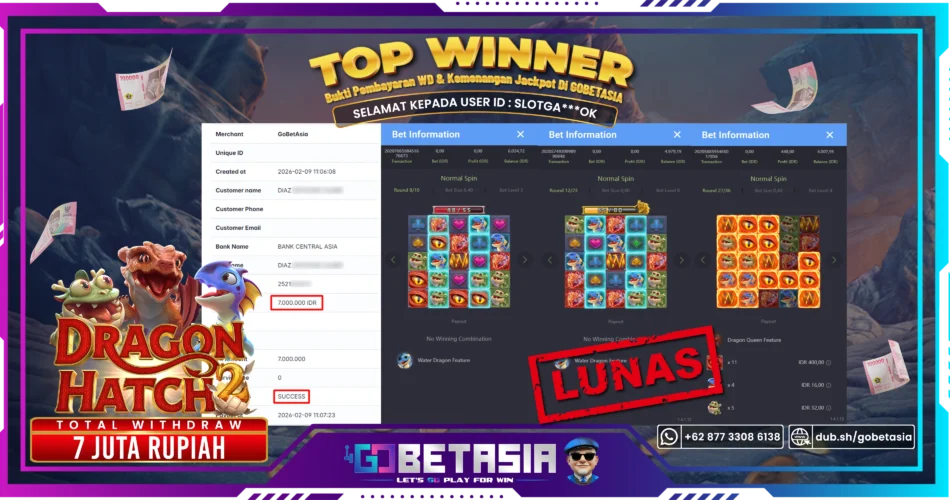 Bukti pembayaran Jackpot di GOBETASIA