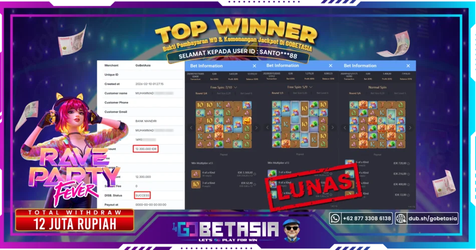 Bukti pembayaran Jackpot di GOBETASIA