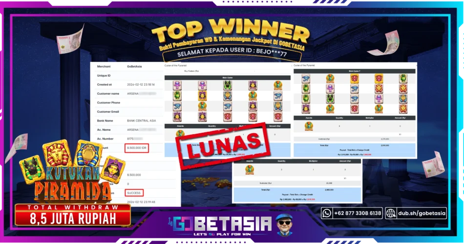 Bukti pembayaran Jackpot di GOBETASIA