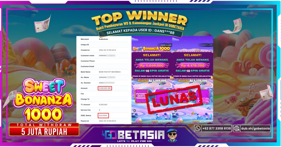 Bukti pembayaran Jackpot di GOBETASIA