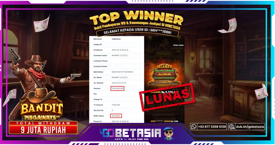 Bukti pembayaran Jackpot di GOBETASIA