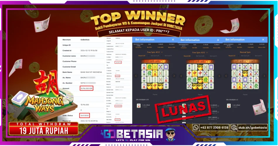 Bukti pembayaran Jackpot di GOBETASIA
