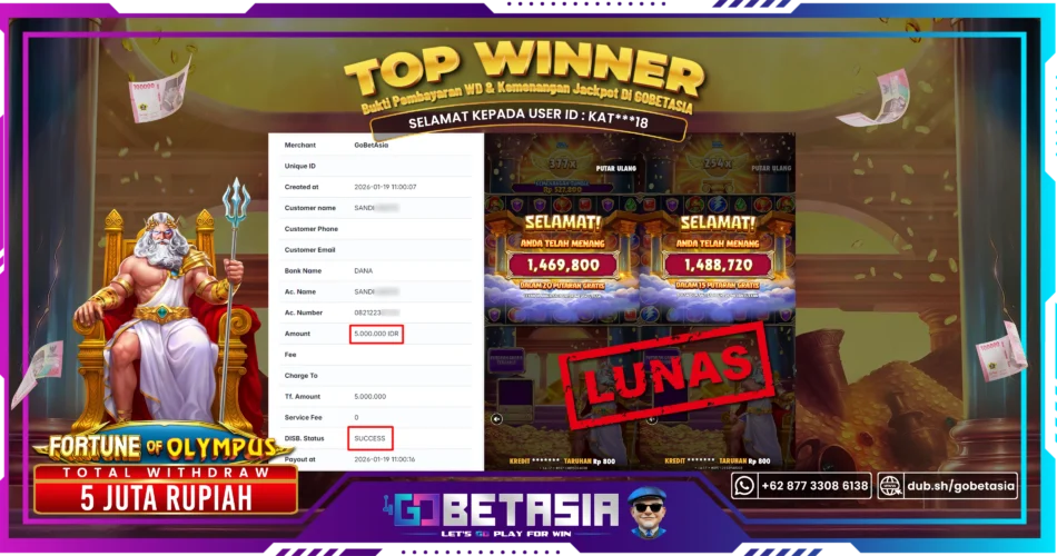 Bukti pembayaran Jackpot di GOBETASIA