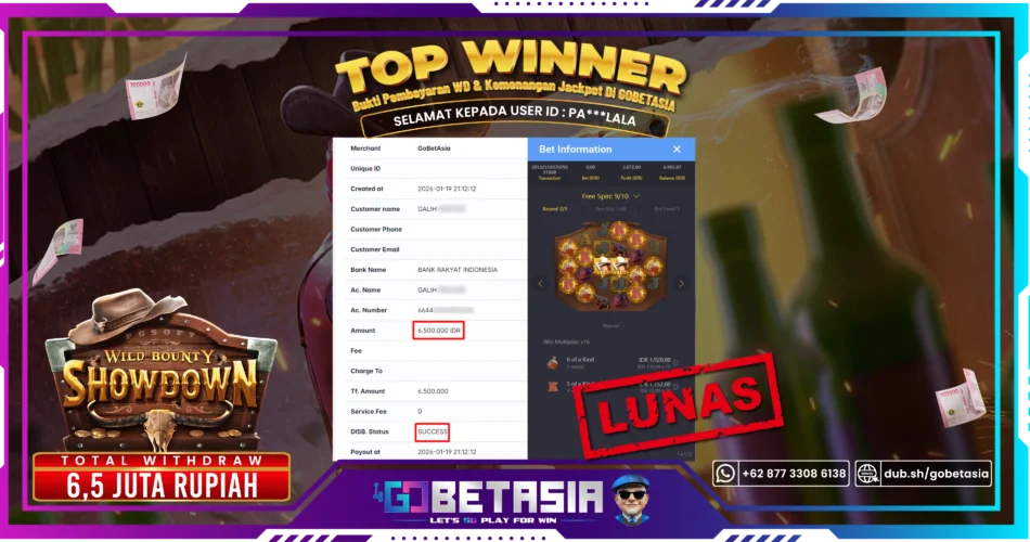 Bukti pembayaran Jackpot di GOBETASIA