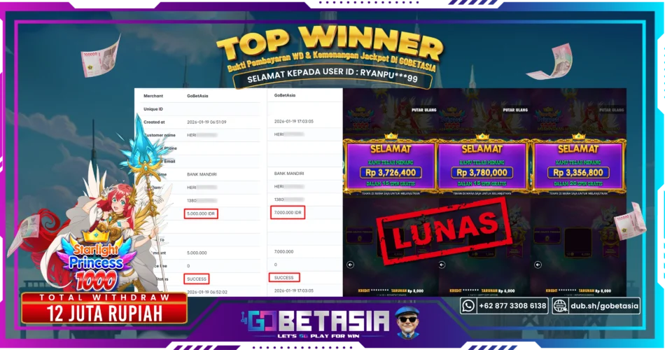 Bukti pembayaran Jackpot di GOBETASIA