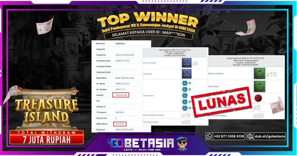 Bukti pembayaran Jackpot di GOBETASIA