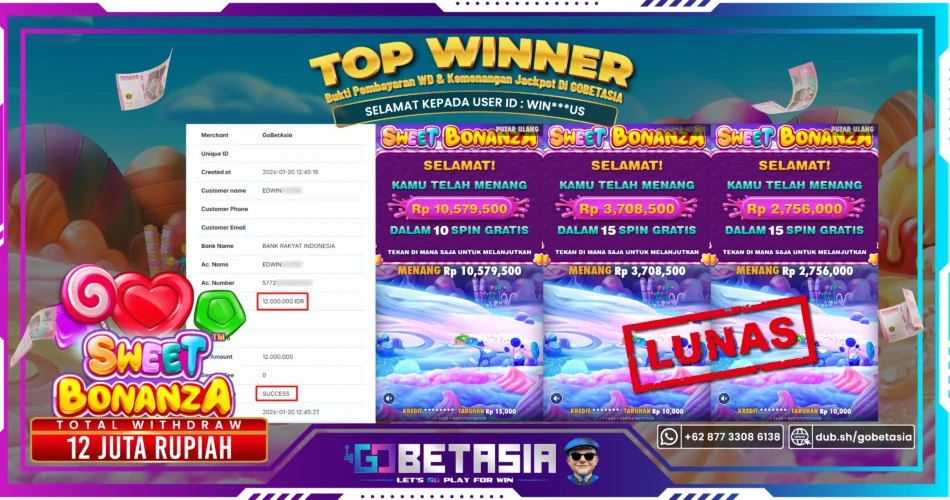 Bukti pembayaran Jackpot di GOBETASIA