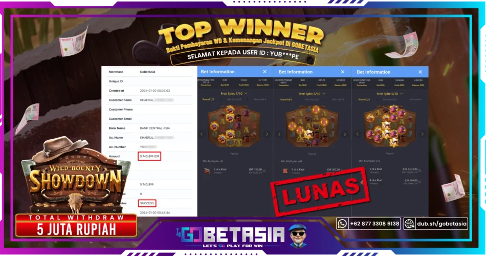 Bukti pembayaran Jackpot di GOBETASIA