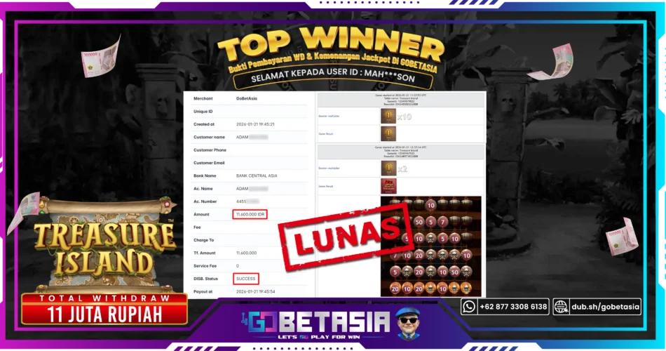 Bukti pembayaran Jackpot di GOBETASIA