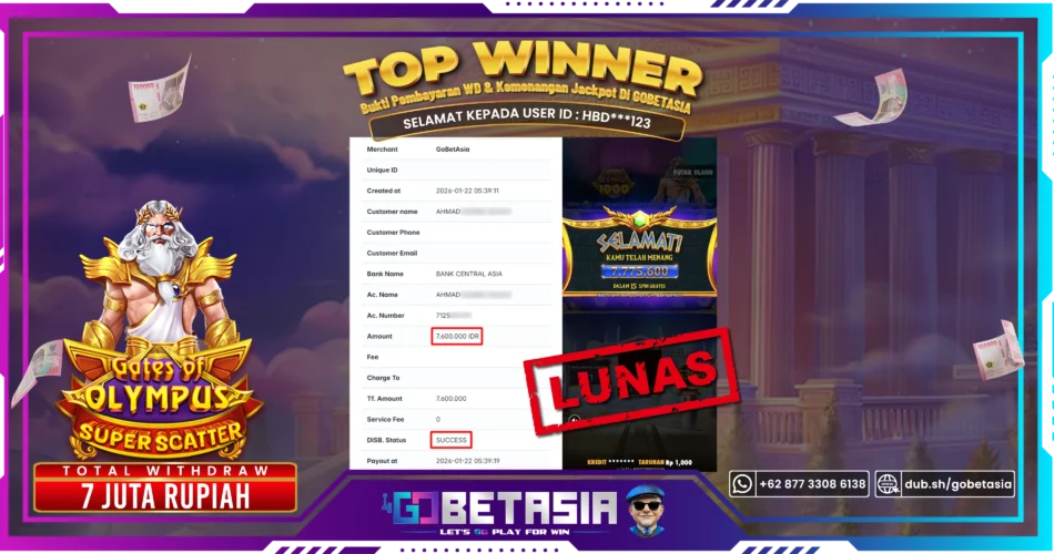 Bukti pembayaran Jackpot di GOBETASIA