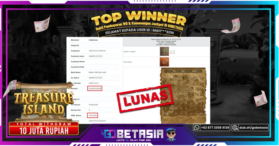 Bukti pembayaran Jackpot di GOBETASIA