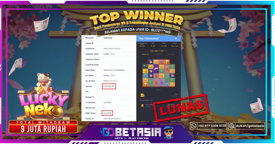 Bukti pembayaran Jackpot di GOBETASIA